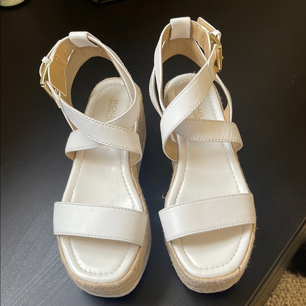 Michael Kors White  Strappy Wedge Sandals